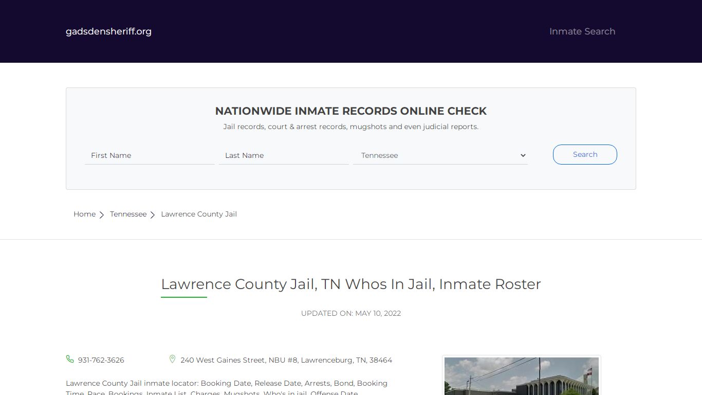 Lawrence County Jail, TN Inmate Roster, Whos In Jail