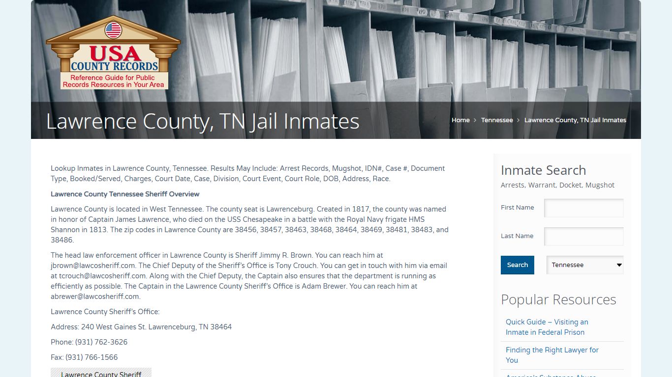 Lawrence County, TN Jail Inmates | Name Search